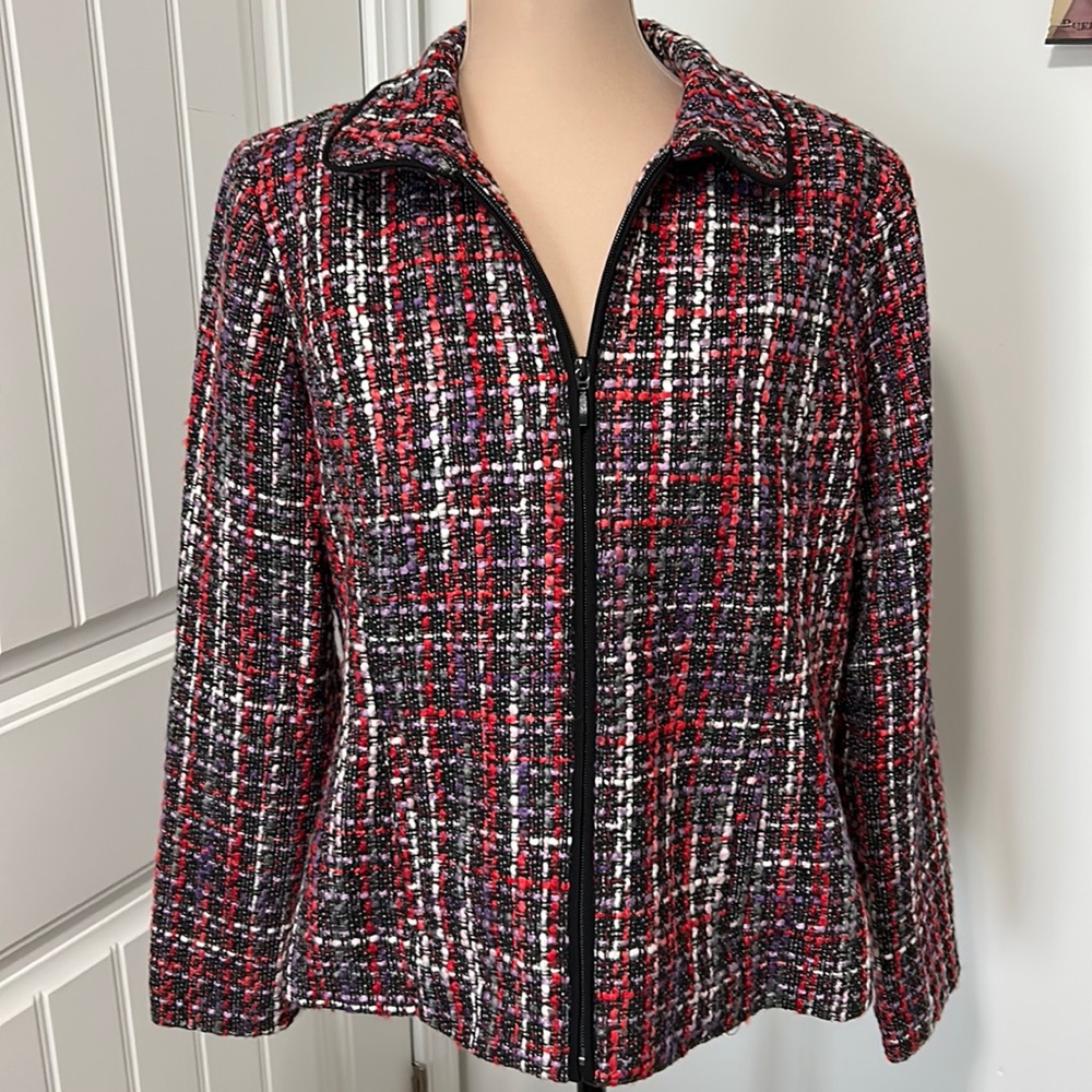 CHRISTOPHER & BANKS MULTI COLOR WEAVE FULLY LINED ZIPPER FRONT BLAZER LARGE